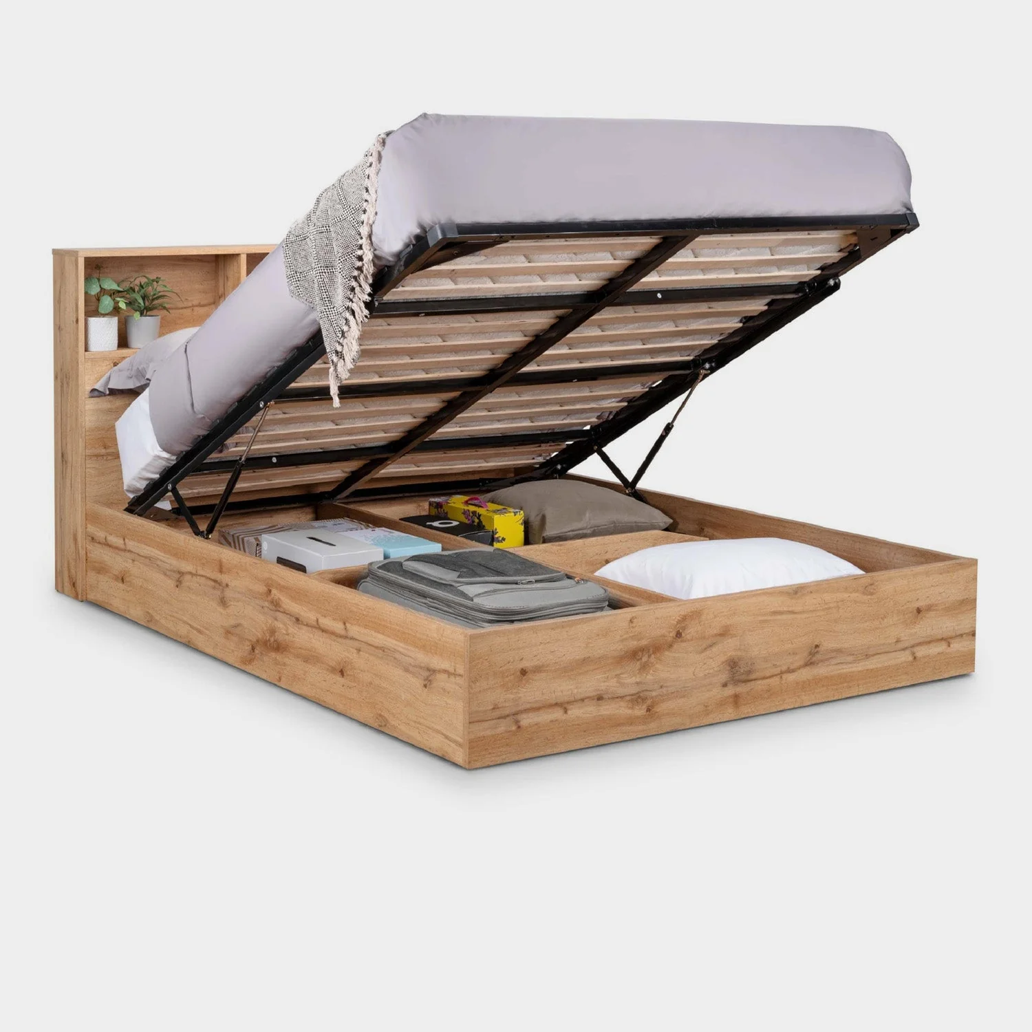 Bali Bed Frame Kingsize Light Oak Ottoman Storage - Image 4