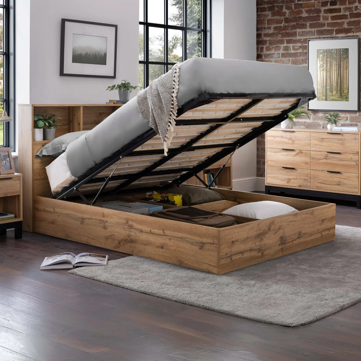 Bali Bed Frame Single Light Oak Ottoman Storage - Image 2