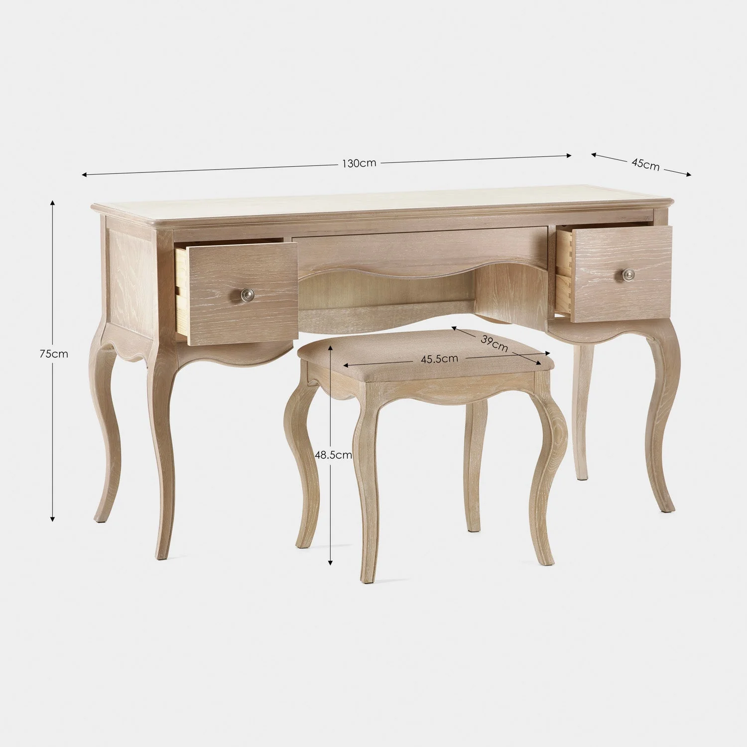 Camila Dressing Table And Stool Limed Oak - Image 6