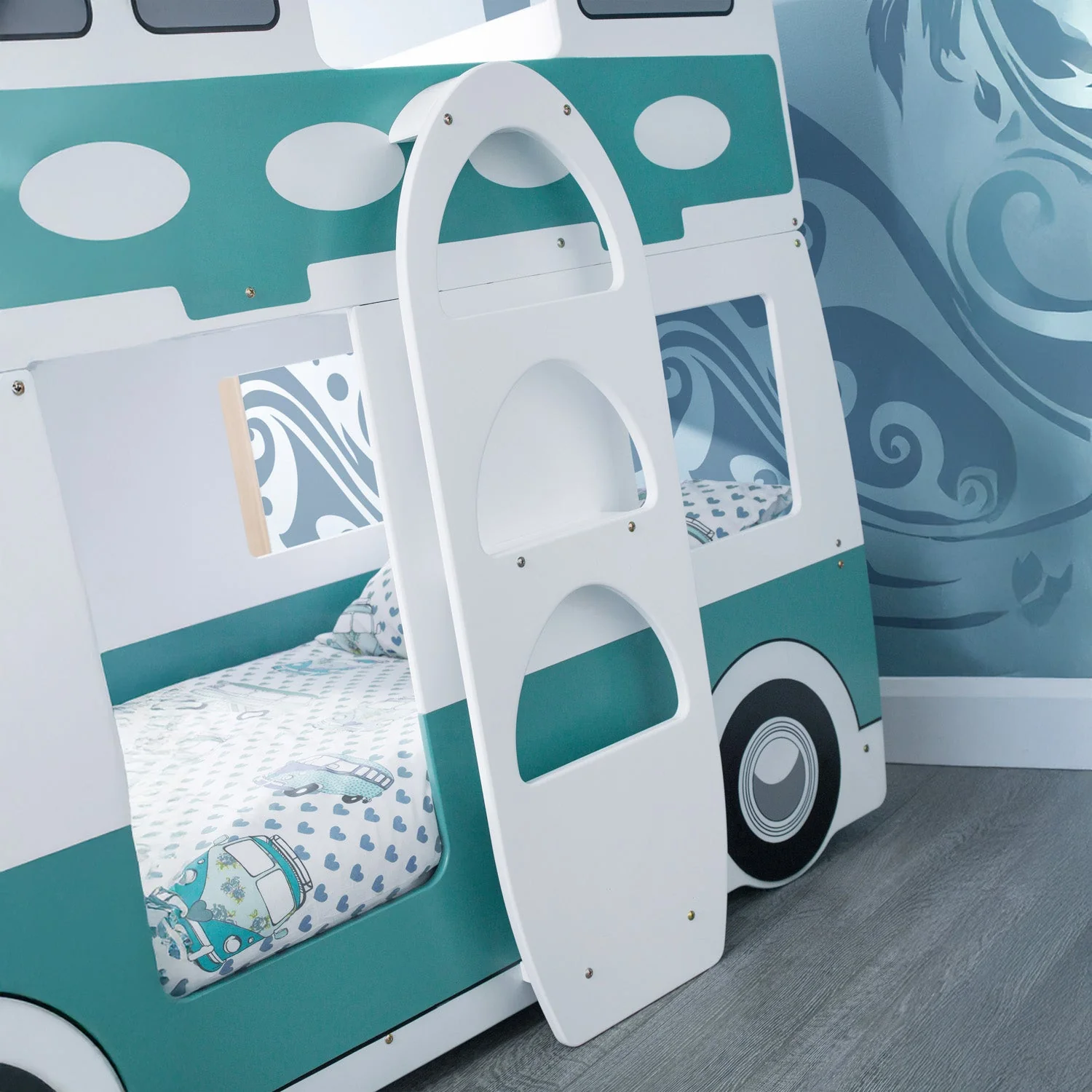 Campervan Bunk Bed White & Green - Image 7