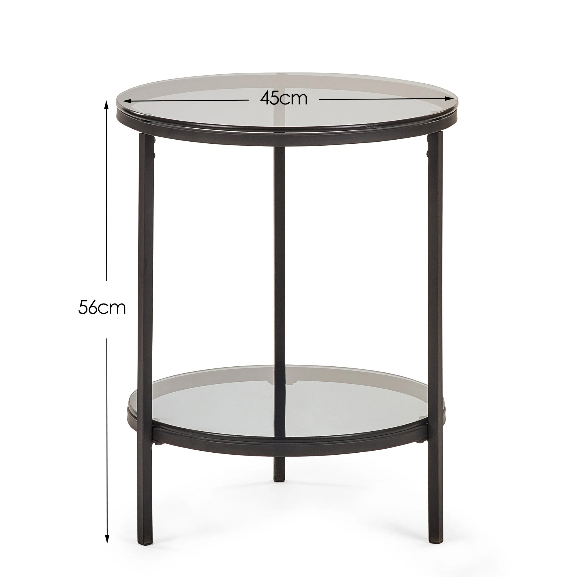 Cypress Circular Lamp Table With Shelf Smoked Glass/Black - Image 3