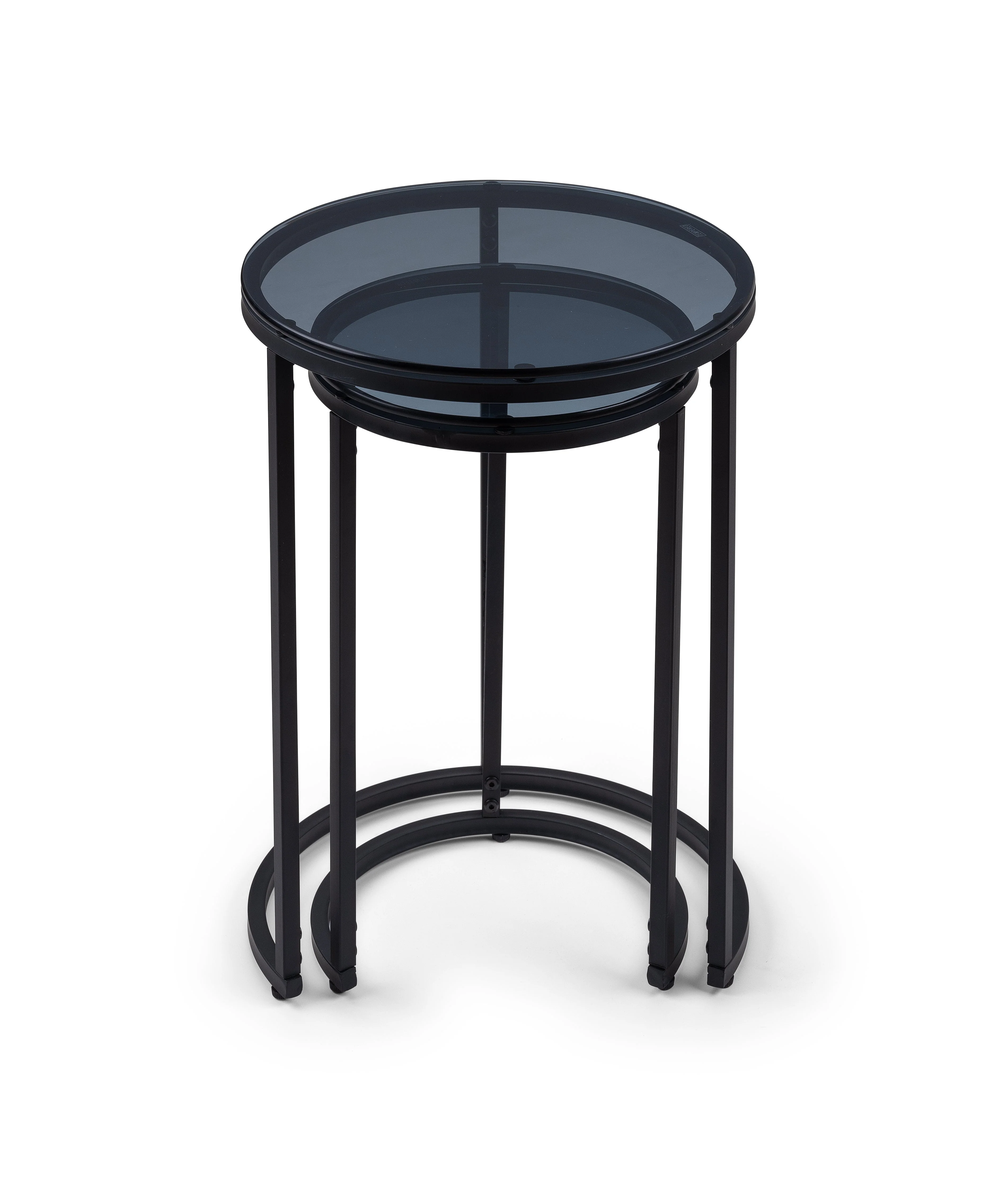 Cypress Round Nesting Side Tables Smoked Glass/Black - Image 4
