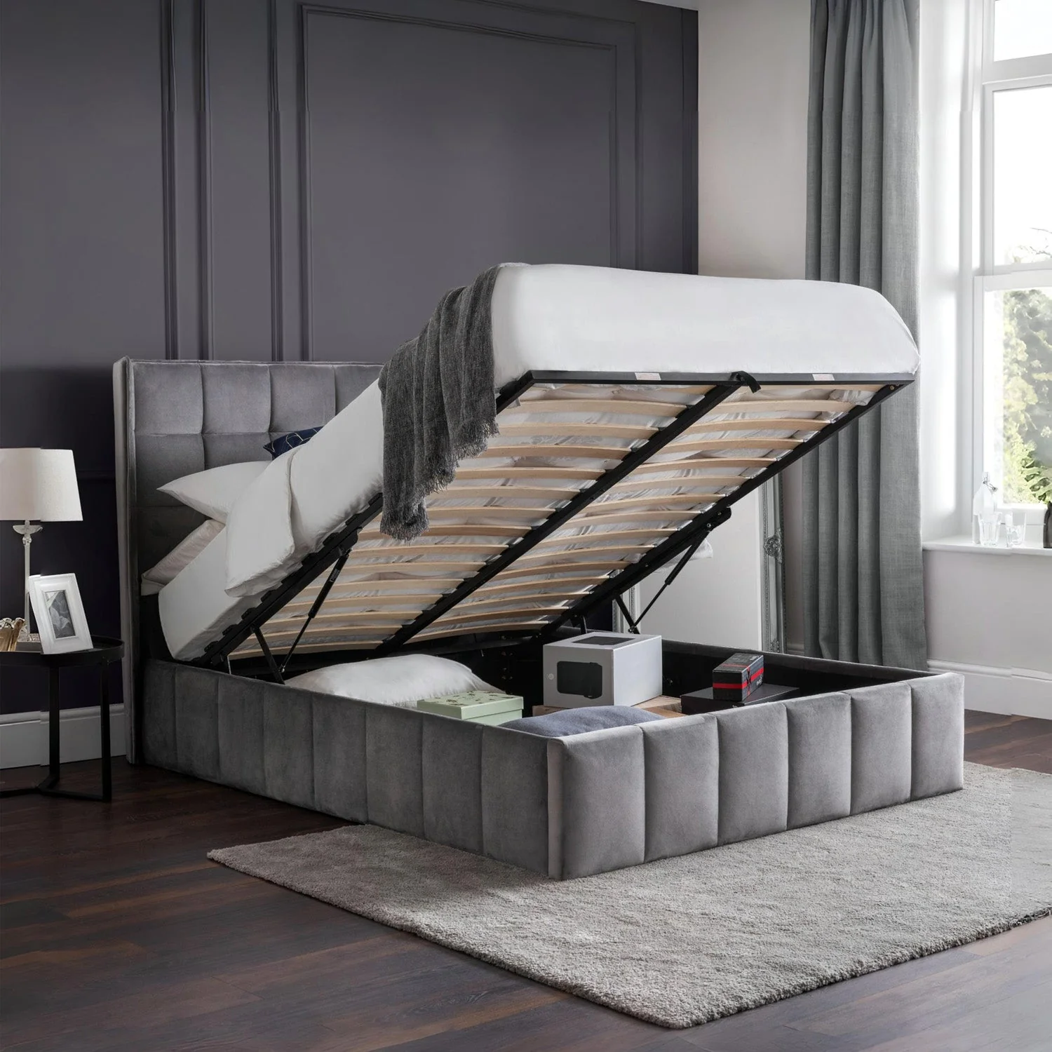 Gila Bed Frame Kingsize Light Grey Ottoman Storage - Image 2