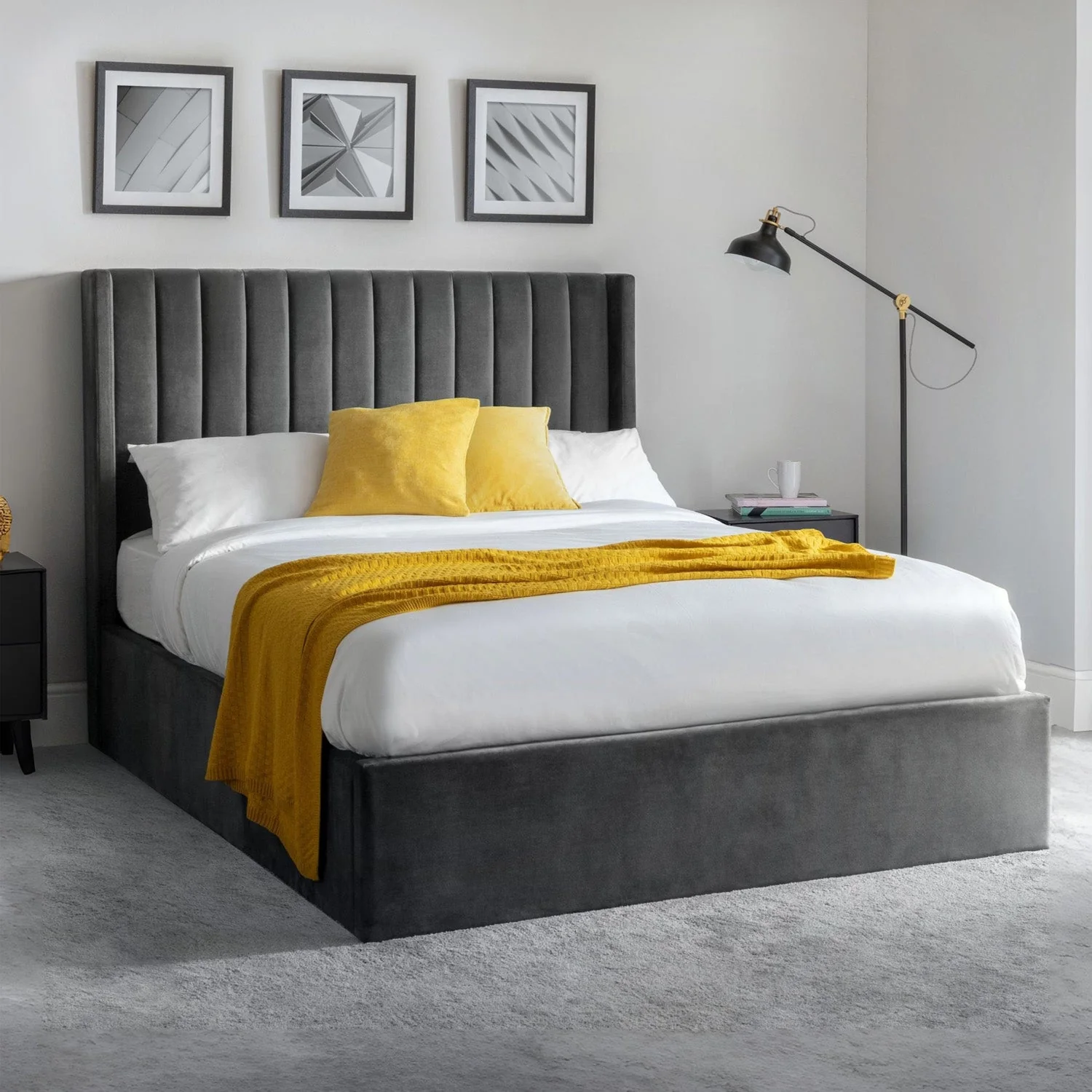 Lark Bed Frame Kingsize Grey Ottoman Storage - Image 2