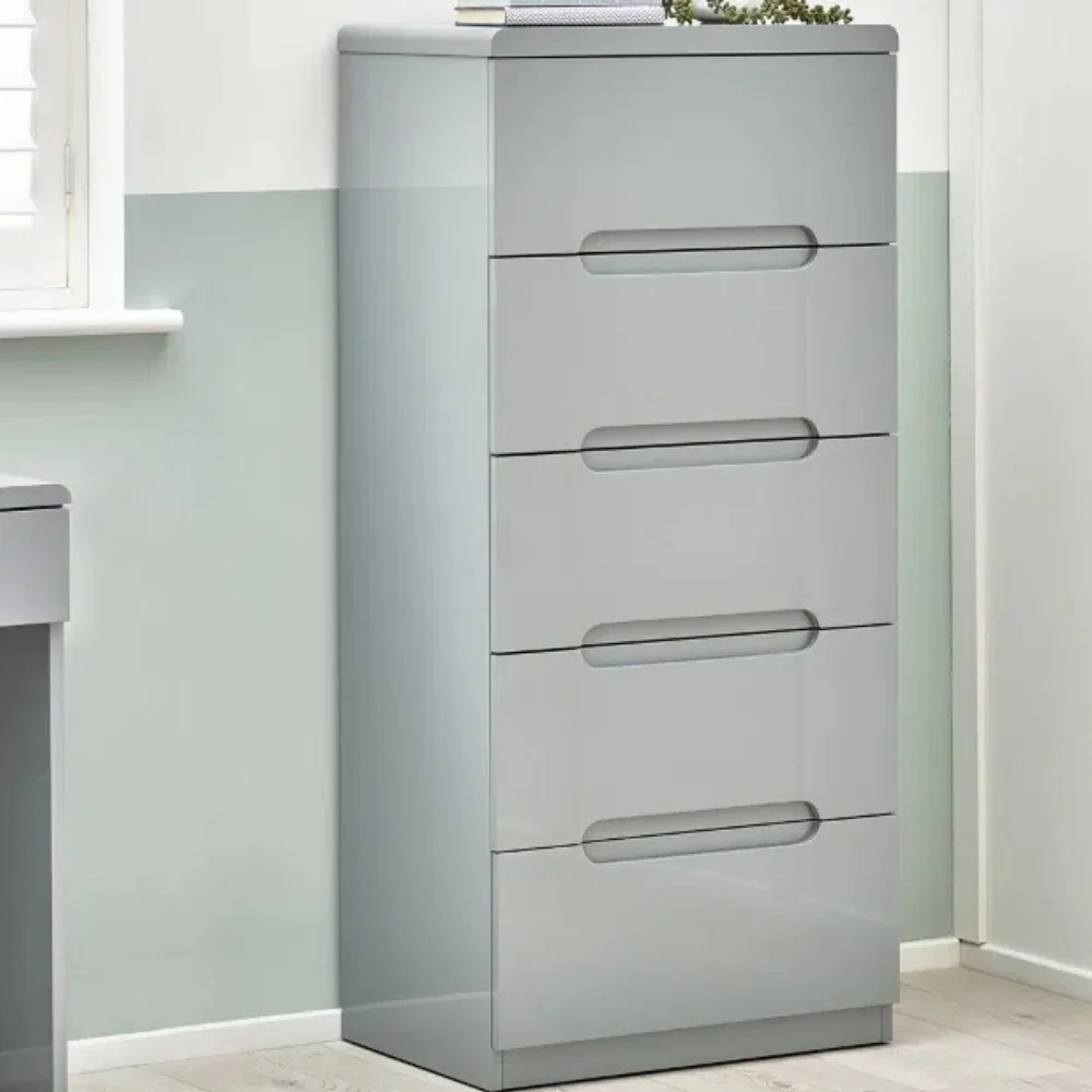 Manhattan Chest 5 Drawer Grey High Gloss - Image 2