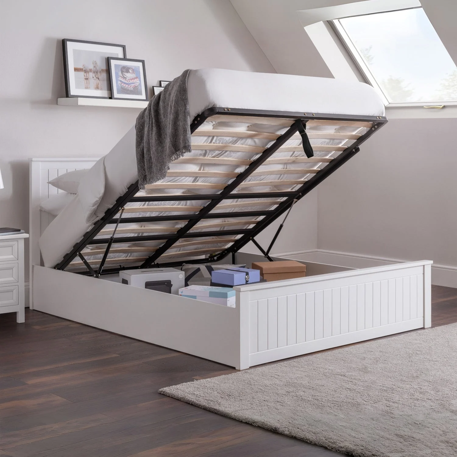 Marisol Bed Frame Double Surf White Ottoman Storage - Image 2