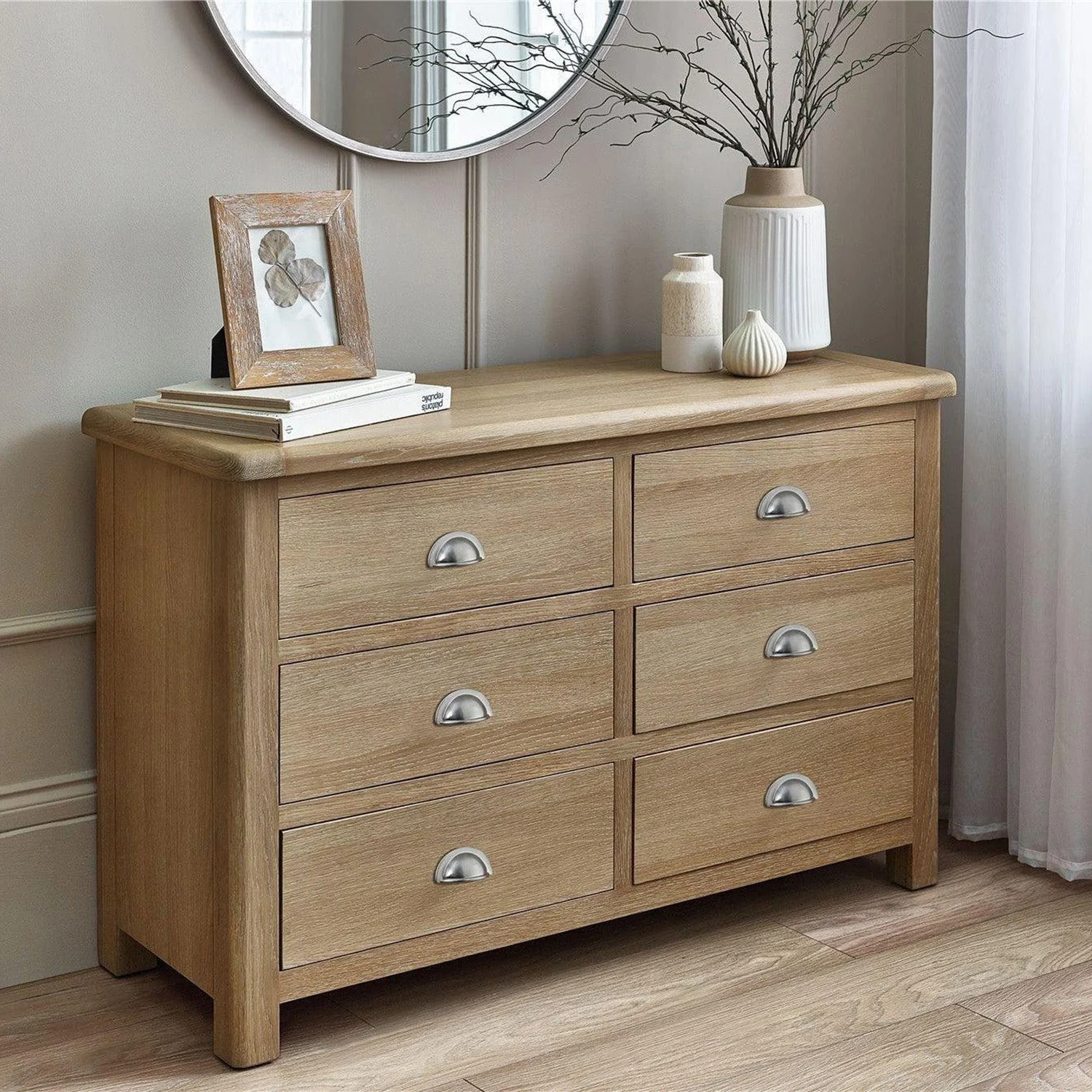Melissa Chest Limed Oak 6 Drawer Wide - Image 8