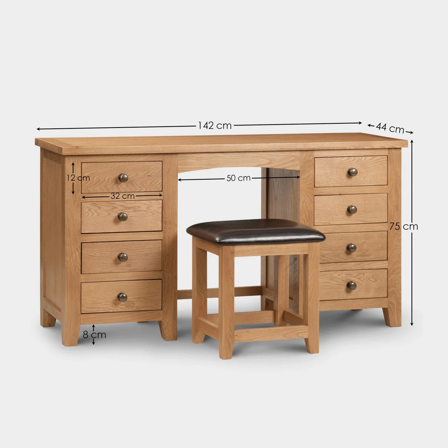 Myrtle Twin Pedestal Dressing Table Oak - Image 4