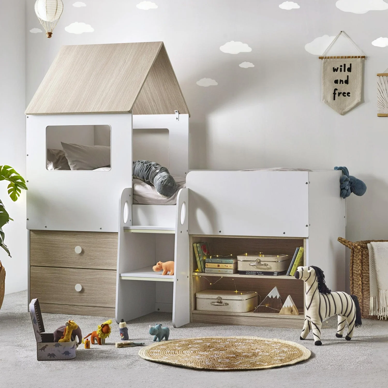 Orionne Midsleeper Bed Pale Wood And White - Image 2