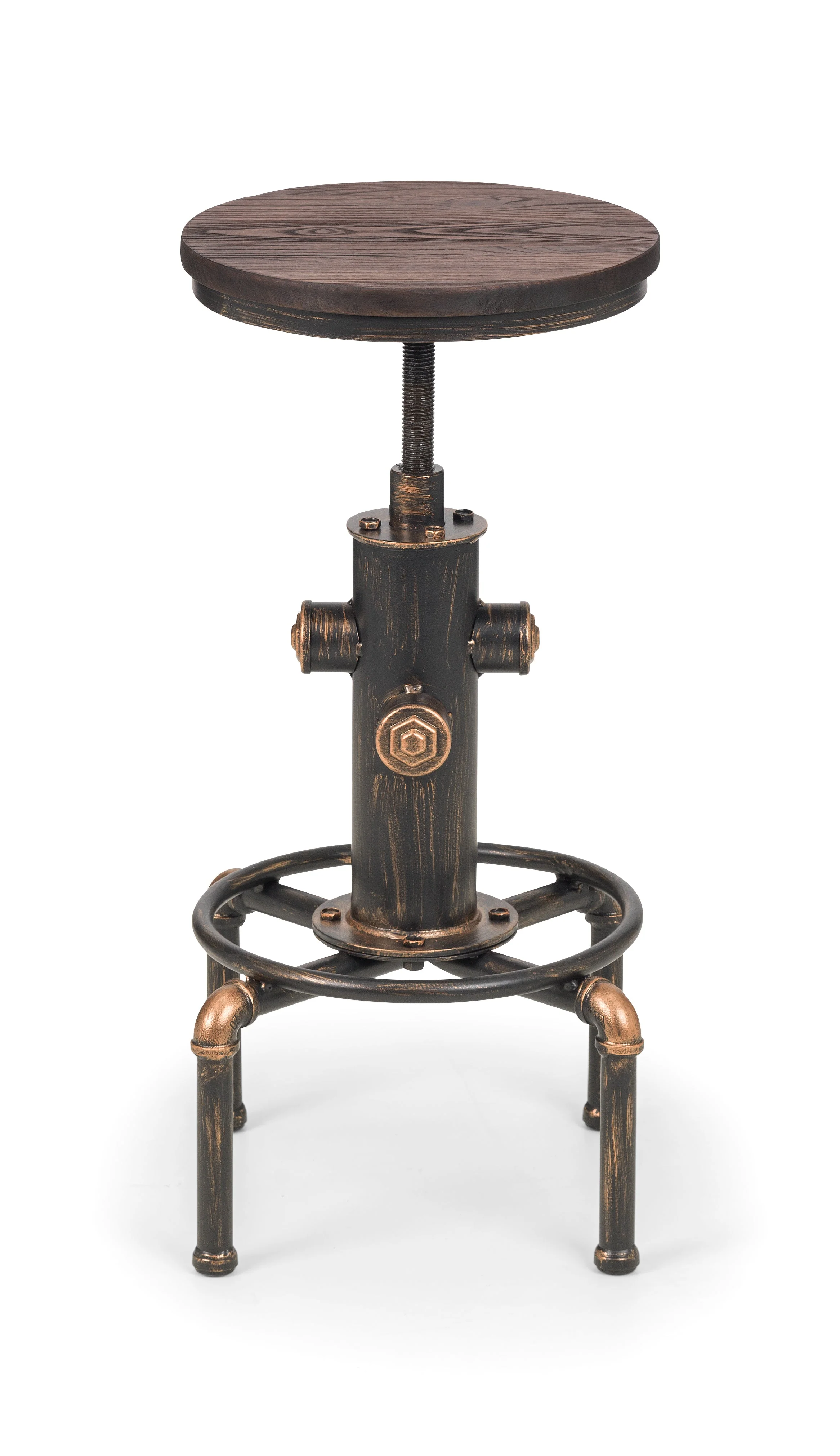 Rockwell Pipework Barstool Brushed Copper/Rustic Elm - Image 3