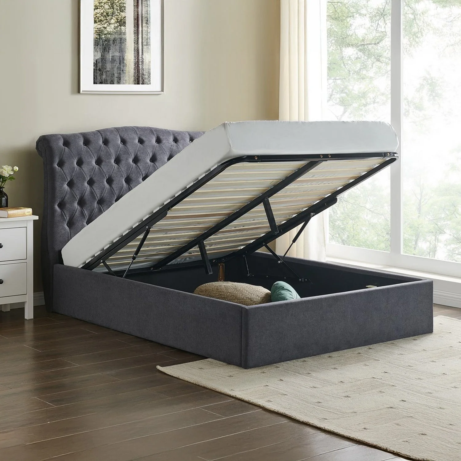 Rosa Storage Bed Frame Single Dark Grey - Image 3
