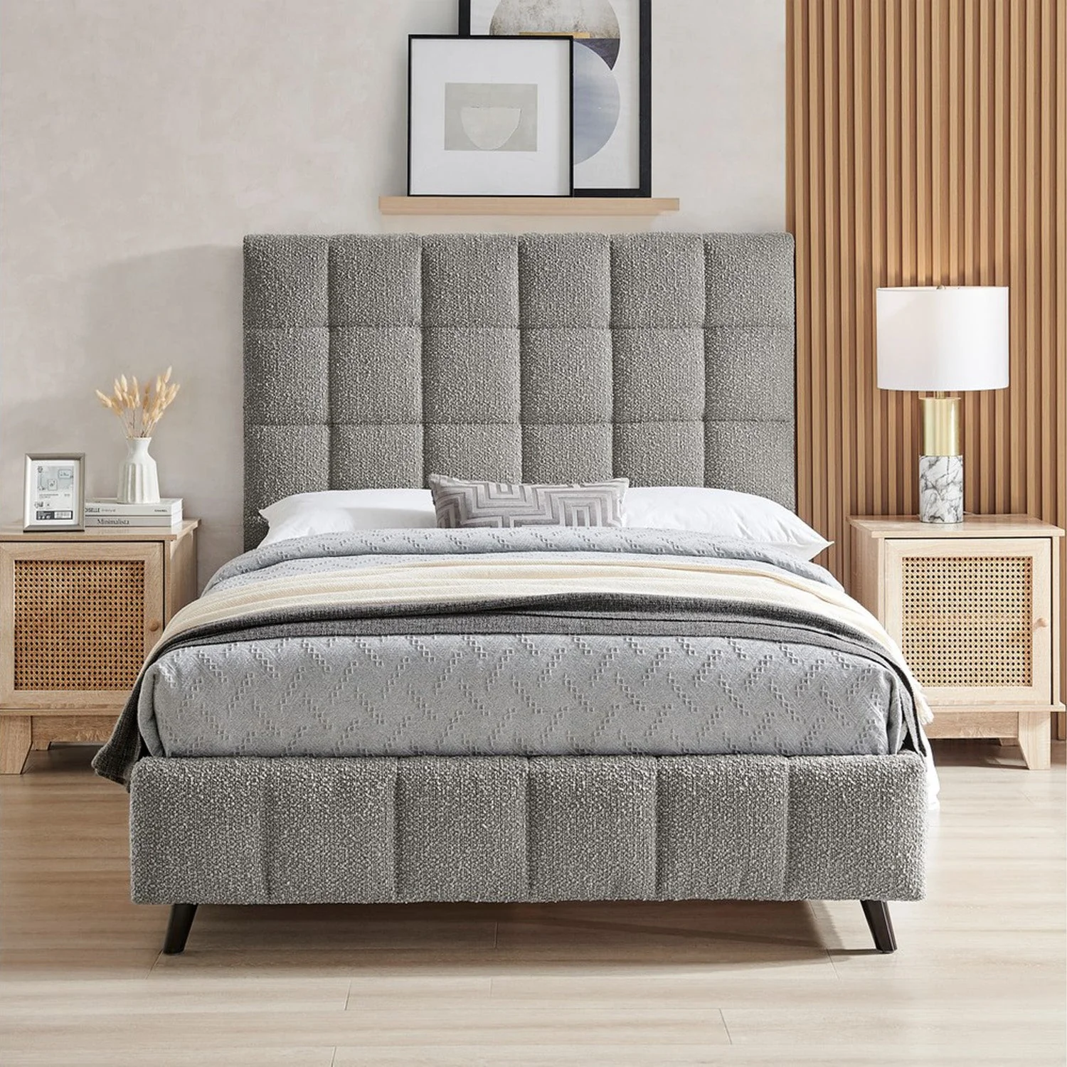 Starla Bed Frame Double Grey Boucle - Image 5